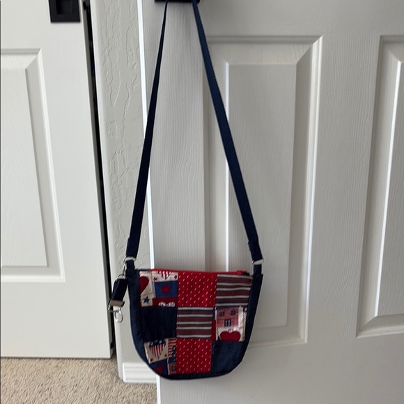 Hand crafted Patchwork Crossbody Bag in Red and Blue - Picture 1 of 4